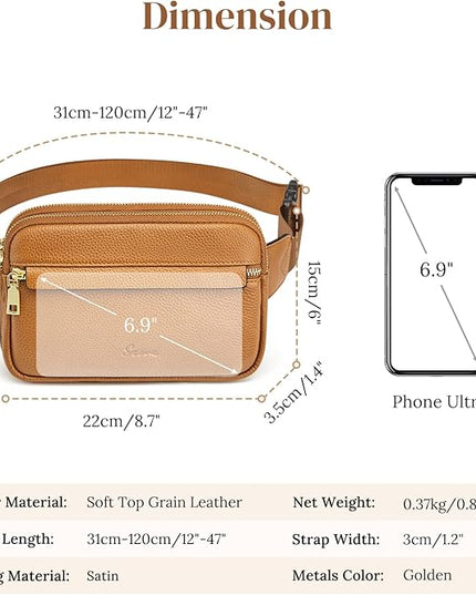 S-ZONE Fanny Packs for Women Genuine Leather RFID Blocking Crossbody Bags Purses Sling Waist Chest Bag Gifts Travel Running Adjustable Strap Men