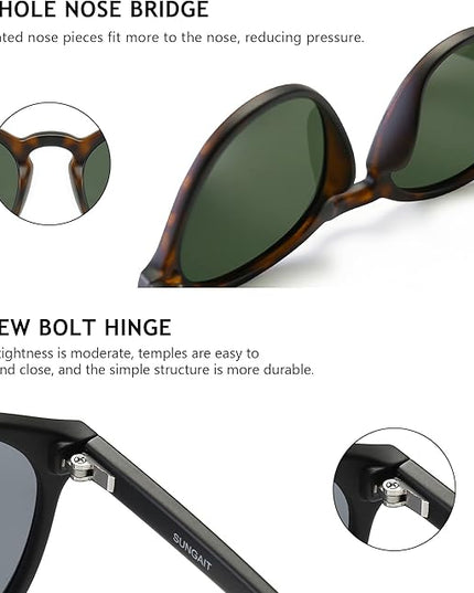 SUNGAIT Classic Vintage Round Polarized Sunglasses for Women Men Retro Style UV400