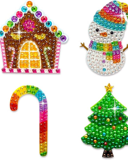 StickerBeans® Rhinestone Stickers - Holiday Set 4-Pack, 2” x 2” Each, Unique Sparkly Cut-to-Shape for Collecting, Trading, Decorating Laptops, Phone Cases, Scrapbooks, for Kids, Teens, & Adults