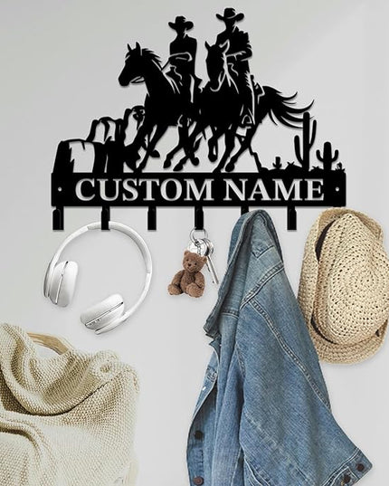 peanut case Personalized Farm Horse Keys Hooks,Custom Name Metal Cowboy Horse Art Keys Hooks,Metal Horse Lover Wall Home Storage Decorative Keys Hooks,Key Holder Hooks for Wall (Style E)