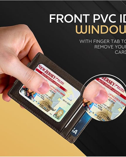 Money Clip Leather Wallet For Men Slim Front Pocket RFID Blocking with Super Strong Magnetic