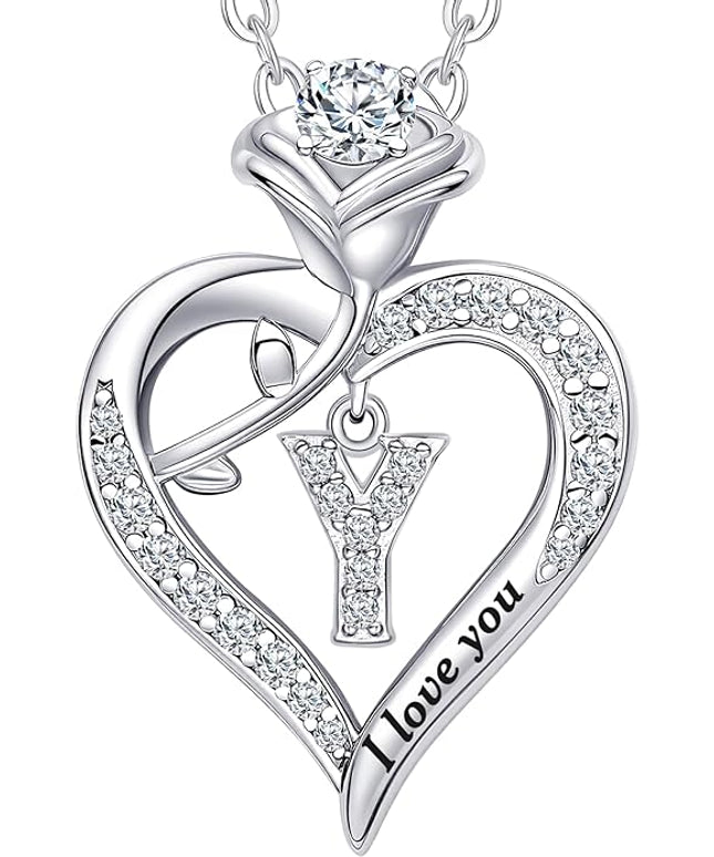 Rose Heart Pendant Necklace Gifts for Wife, Engraved 'I love you' Gift for Wife Girlfriend, Anniversary Birthday Eternity Jewelry Present for Women, Moissanite Necklace Gift for Her