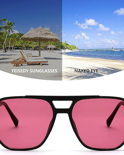 FEISEDY Retro Square Aviator Sunglasses Women Men 70s Vintage Trendy Plastic Frame Sun Glasses B2835