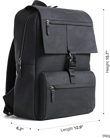 Leather Backpack for Men & Women, Classic Black - Handcrafted Top Grain Leather vintage backpack with 17-Inch Laptop Sleeve - Lightweight, Stylish & Durable for Business, Travel, Work & Everyday Use