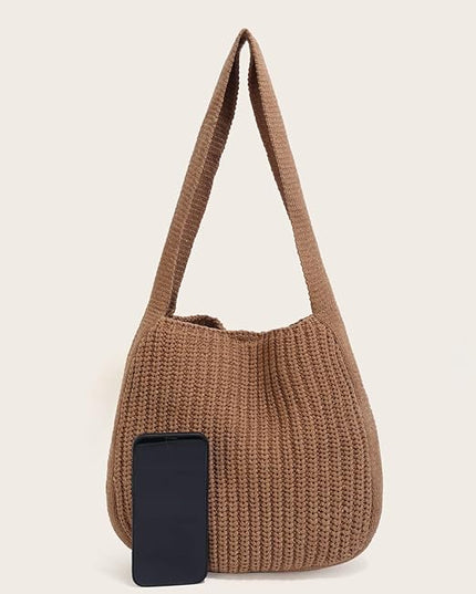 ENBEI Women's Crochet Tote Bag Knit Shoulder bag,Aesthetic Bag,Cute Eco-Friendly Tote for Travel,Daily Use,Gift Box Packaging