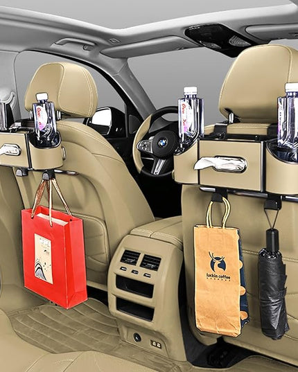 Back Seat Car Organizer,4 in 1 Multifunctional Car Back Seat Storage Box with Drink Cup Holder Tissue Box, for Hold Phone,Snacks, Drinks, Handbag-Meter