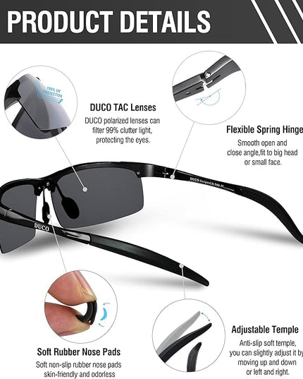 DUCO Mens Sports Polarized Sunglasses UV Protection Sunglasses for Men 8177s
