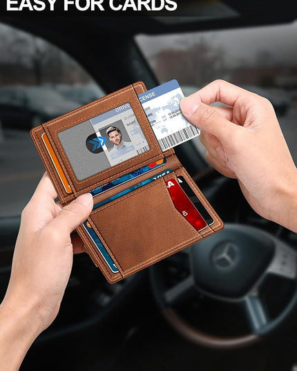 ZALVEX Wallet for Men Slim Leather Wallets for 12-15 Cards, Minimalist Thin RFID Blocking Card Holder with Money Clip & ID Window, Small Bifold Front Pocket Wallet, Gifts for Men