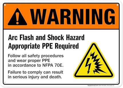 Warning Arc Flash And Shock Hazard Appropriate PPE Required Sign, 10x14 Inches, 55 mil thick HDPS (high density polystyrene), Made in USA by My Sign Center