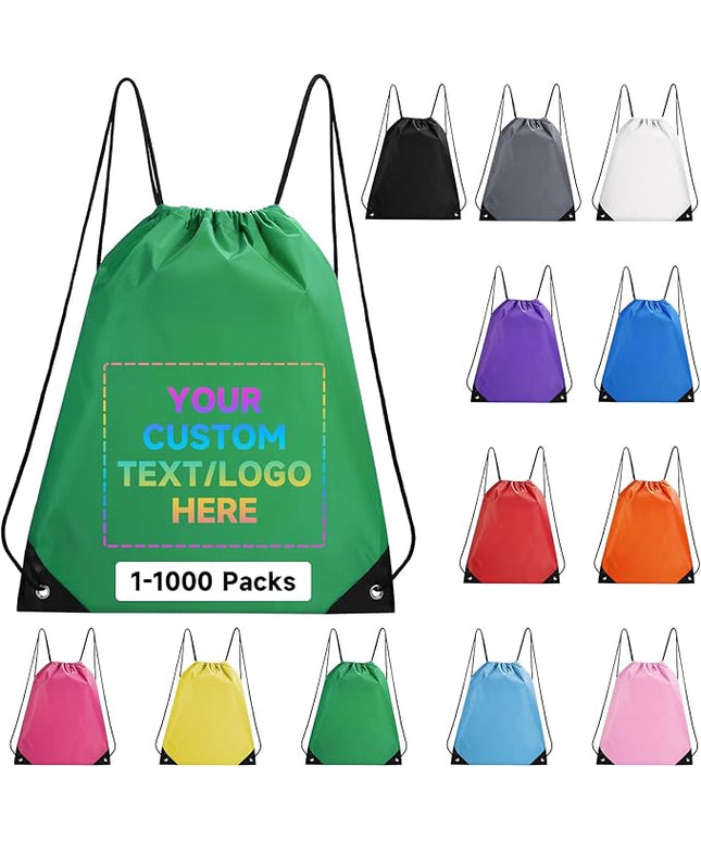 Custom Drawstring Backpacks With Your Logo, 200 Pack Personalized Text Drawstring Bags String Bag Bulk, Great for Travelling, Gym and for Everyday Use (Green)