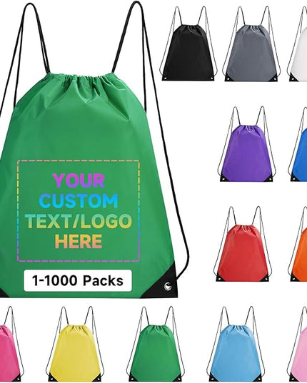 Custom Drawstring Backpacks With Your Logo, 1000 Pack Personalized Text Drawstring Bags String Bag Bulk, Great for Travelling, Gym and for Everyday Use (Green)
