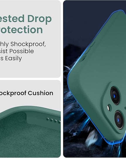 FireNova Designed for iPhone 15 Plus Case, Silicone [Camera Protection] Case with [2 Screen Protectors], Soft Anti-Scratch Microfiber Lining Inside, 6.7 inch, Midnight Green