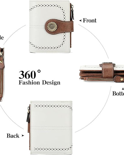 SENDEFN Small Womens Wallet Leather Bifold Card Holder RFID Blocking with Zipper Coin Pocket