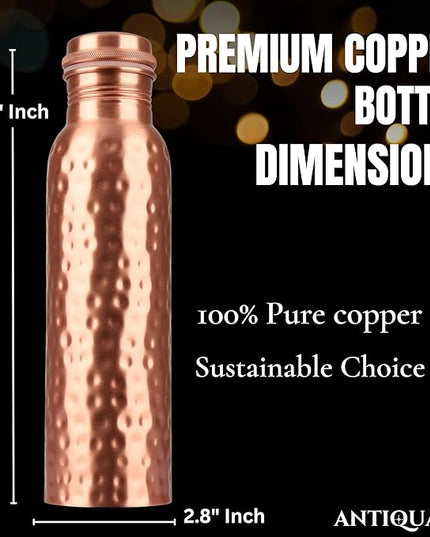34 Oz Pure Copper Water Bottle Set – Leak-Proof Hammered Design with Tumbler, Carrying Bag & Smooth Finish Decorative – Copper Home Decore