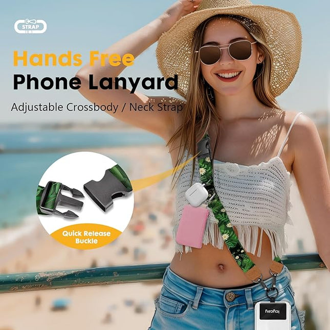 Phone Lanyard Crossbody, Black Cat Leaf Cell Phone Strap for Around The Neck Adjustable, Anti Theft Cute Lanyard for iPhone Case ID Holder Keys Accessories Travel Essential