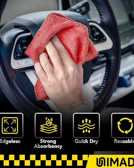 Microfiber Cleaning Cloth, 24 Pack Reusable Microfiber Towels for Cars Lint Free Cleaning Shop Towel Rags for Home Kitchen Automotive Bar Mechanic Restaurant Garage, 11"x 12", Red