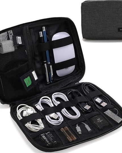 BAGSMART Electronics Organizer Travel Case, Small Cord Bag for Travel Essentials, Tech bag for Men Women, Cable Organizer for Phone, SD Card, Black