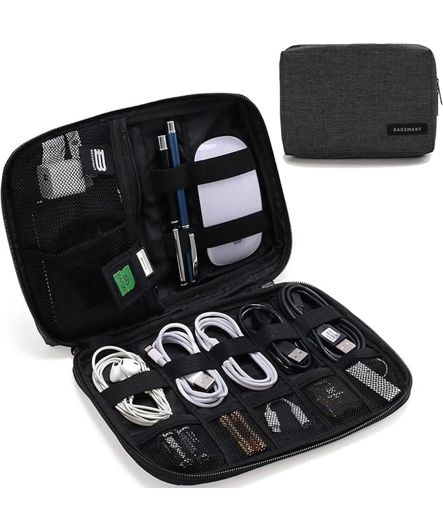 BAGSMART Electronics Organizer Travel Case, Small Cord Bag for Travel Essentials, Tech bag for Men Women, Cable Organizer for Phone, SD Card, Black
