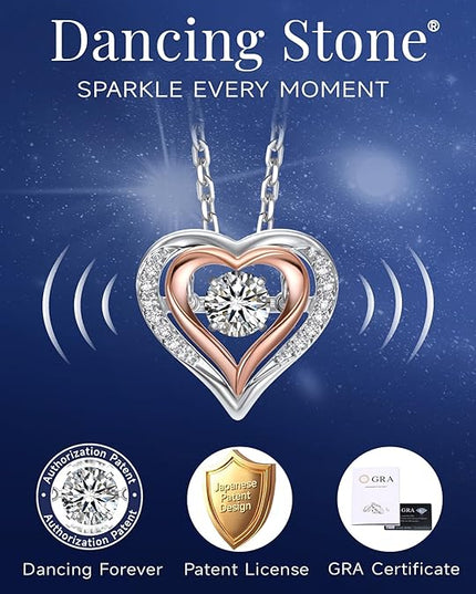 MomentWish Necklace for Women, Sparkling Gift for Her, 1Carat Moissanite Heart Pendent for Her, 925 Sterling Silver Dance Necklace for Anniversary Christmas Valentines