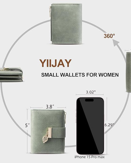 yiijay Small Wallet Women RFID Blocking Leather Bifold Wallet Credit Card Holder for Women Ladies Compact Wallet Mini Purse With Zipper Pocket