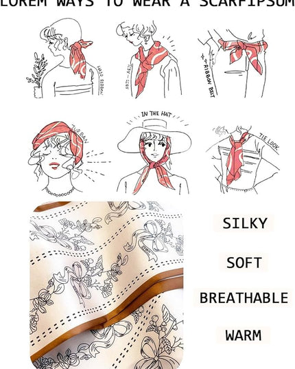 Head Scarf Purse Handle Neck Satin Hair Scarfs For Bag Lightweight Silky Long Thin Women's Fashion Scarves 59 * 5.9”