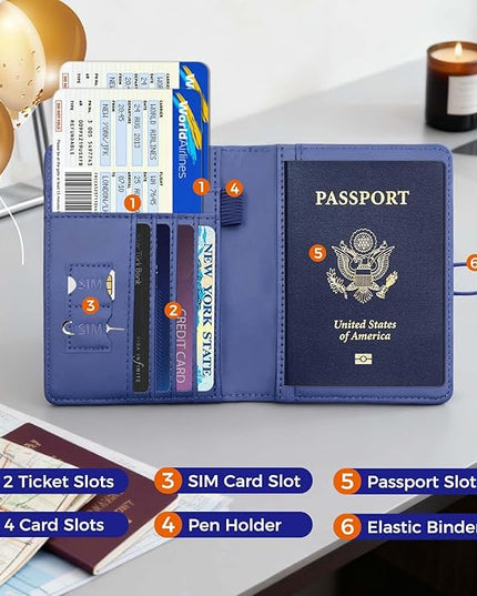 Melsbrinna Premium Leather Passport Holder Covers Case, Waterproof Rfid Blocking Travel Wallet Passport Holder with Pen Holder, Cute Passport Book for Women/Men