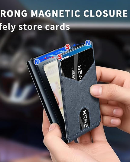 KISUEDZP Wallet for Men Slim RFID Blocking-Metal Smart Pop-Up Credit Card Holder with 2 ID Windows, Holds 8-10 Cards,Bifold Compact Minimalist Front Pocket Wallet & Money Clip,Men's accessories (Blue)