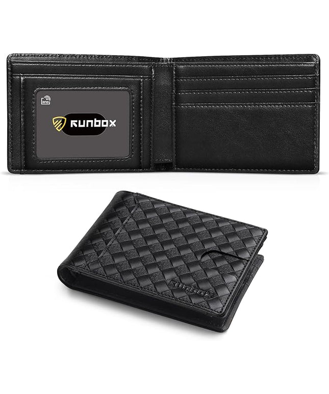 RUNBOX Wallet for Men Slim 11 Credit Card Holder Slots Leather RFID Blocking Small Thin Men's Wallet Bifold Minimalist Front Pocket Large Capacity Gift Box