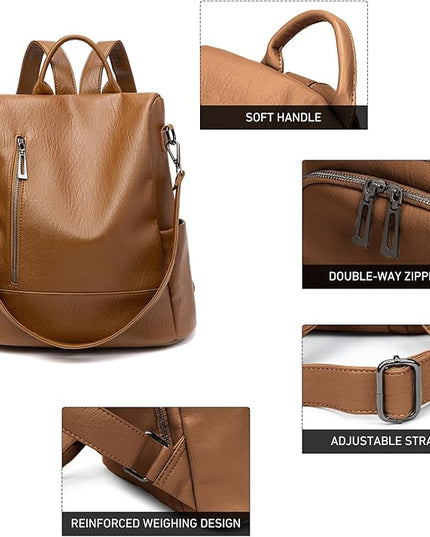 Didida Fashion Backpack Purse For Women Anti-theft Rucksack Pu Leather Lightweight Water-resistant Shoulder Bag, Brown