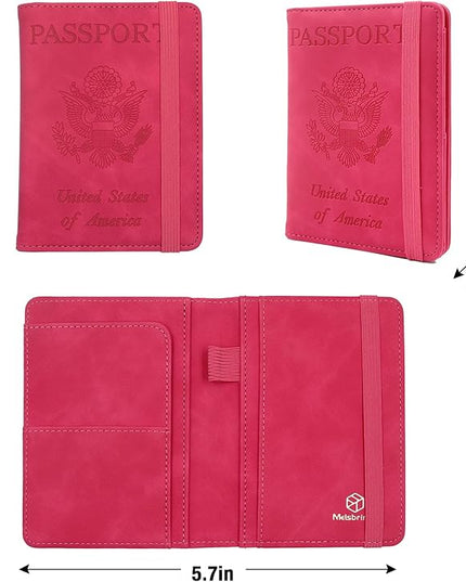 Melsbrinna Premium Leather Passport Holder Covers Case, Waterproof Rfid Blocking Travel Wallet Passport Holder with Pen Holder, Cute Passport Book for Women/Men