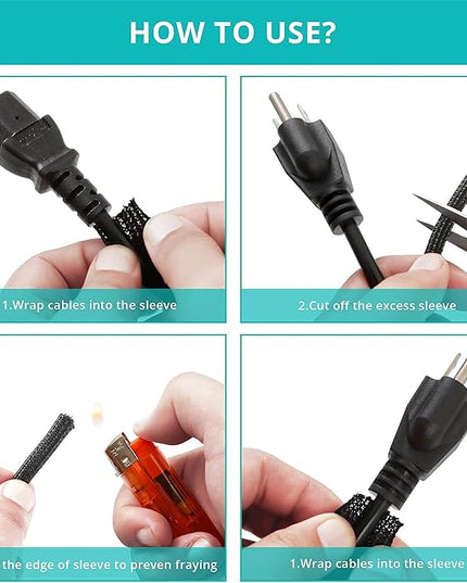 ZhiYo 20ft - 1/4 inch Cable Sleeve, Cord Wrap Wire Protector Tubing for Pets, PC Cable Wrap, Computer Cable Management Sleeve - Black