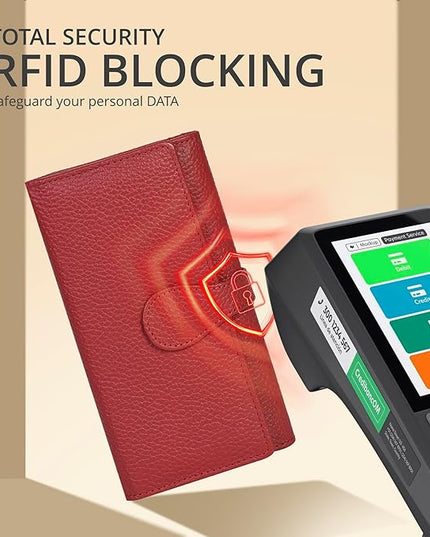 Real Leather Women Wallet Leather with RFID Blocking -Trifold Card Holder Designer Ladies Clutch with ID Window Wallets