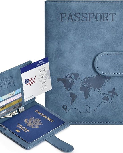Passport Holder, Passport Cover with Credit Card Slot and Boarding Pass Slot Combo, Passport Wallet Case Book Travel Must Have, RFID Blocking Leather Travel Accessories, Navy Blue