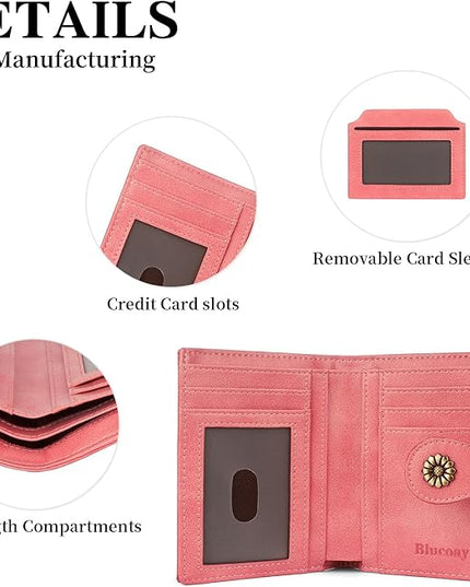 Blucoay Womens Wallet,RFID Blocking Wallet Women Soft Leather Bifold Small Wallets For Women Card Holder With Removable ID Window(pink)