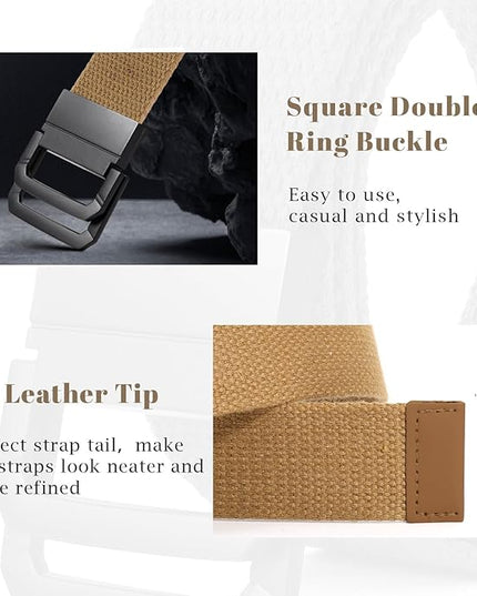 SANSTHS Canvas Belt with Double Ring Buckle, Fabric Web Belt for Women Men Double Ring for Outdoor & Casual Wear