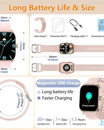 Smart Watch for Women Men with Text and Call, 2025 New AI Smartwatches with Heart Rate/SpO2/Sleep/Stress Monitor, 100+ Sports Modes, GPS Fitness Watches Compatible with iOS/Android (Map, Pink)