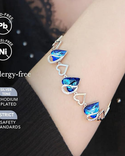 Leafael Infinity Love Heart Link Bracelets, Birthstone or Healing Stone Crystal Bracelet for Women, Silver Tone Jewelry Gifts for Her, 7-inch Chain and 2-inch Extender