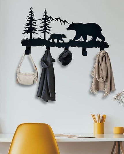 ZORISE Metal Bear Coat Hooks - Animal Theme Wall Art Decor and Key Holder, Hangers for Clothes, Hat, and Backpack, Home Storage Decor for Entryway, Hallway, Office, Kitchen, and Living Room