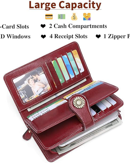 SENDEFN Wallets for Women Leather Credit Card Holder with RFID Blocking Large Capacity Wristlet | with RFID Blocking, Large Capacity, Wristlet, with RFID Blocking, Large Capacity, Wristlet