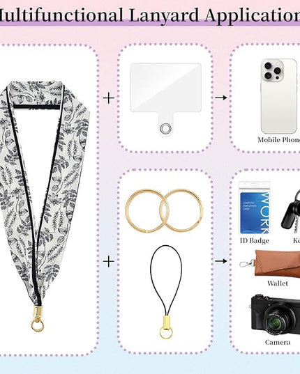 ZOOEASS Phone Lanyard Charm with Tether Tab Neck Lanyards for ID Badges Car Key Women Cute Scarf Keychain Strap Around Neck