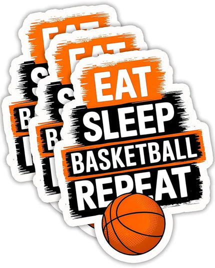 (3PCS) Eat Sleep Basketball Repeat Sticker, Sport Stickers - Waterproof Vinyl Decal for Laptop, Water Bottle, Tumbler, Scrapbook Size 3" x 2.3 "
