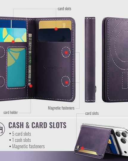 Vinich for MagSafe Wallet Magnetic RFID Blocking Card Holder Compatible with MagSafe Phones and Cases, Strong Magnet Minimalist Phone Wallet for iPhone 17/16/15/14/13/12/ Pro/Max/Plus, Vintage Purple
