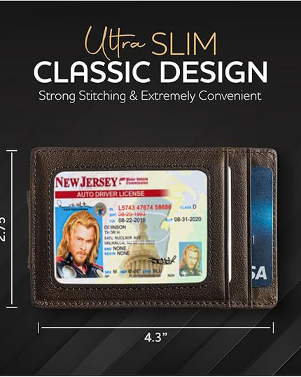 Money Clip Leather Wallet For Men Slim Front Pocket RFID Blocking with Super Strong Magnetic