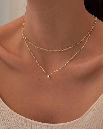 Tewiky Dainty 14k Gold Plated/Silver Cubic Zirconia Necklaces for Women, Simple CZ Jewelry Necklaces Trendy Gifts