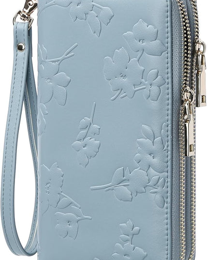 yiijay Womens Wallet RFID Blocking Large Capacity Leather Double Zip Wristlet Wallet Credit Card Phone Holder Ladies Clutch Purse Flora