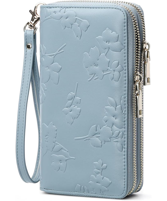 yiijay Womens Wallet RFID Blocking Large Capacity Leather Double Zip Wristlet Wallet Credit Card Phone Holder Ladies Clutch Purse Flora