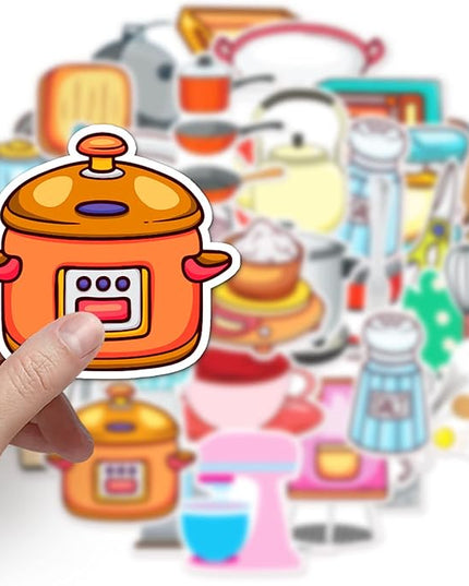 Daily Kitchen Utensil Stickers for Water Bottle,Waterproof Vinyl 50pcs Stickers for Laptop Computer Phone Bumper Skateboard Luggage Decals for Teens Adults