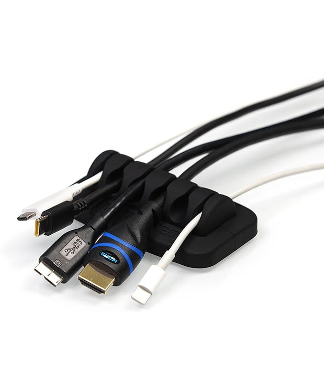 Desktop Cable Organizer, Weighted, Eco-Friendly Silicone, No Bad Smell, Bundled with 4 Reusable Cable Ties (Black)