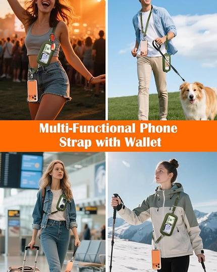 takyu Clip and Go Strap for Phone with Wallet Crossbody, 4-in-1 Hands-Free Phone Lanyard with Detachable Wallet Wrist Strap, Convertible Crossbody Bags with ID Window for Women Travel, Forest Green