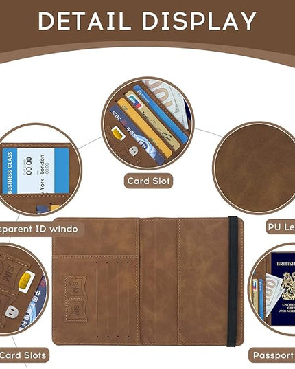 ILIYAH-Passport Cover-Passport Holder Travel Wallet-RFID-Blocking Passport Case Travel Accessories Card Holder Wallet Unisex Travel Gifts（Brown）